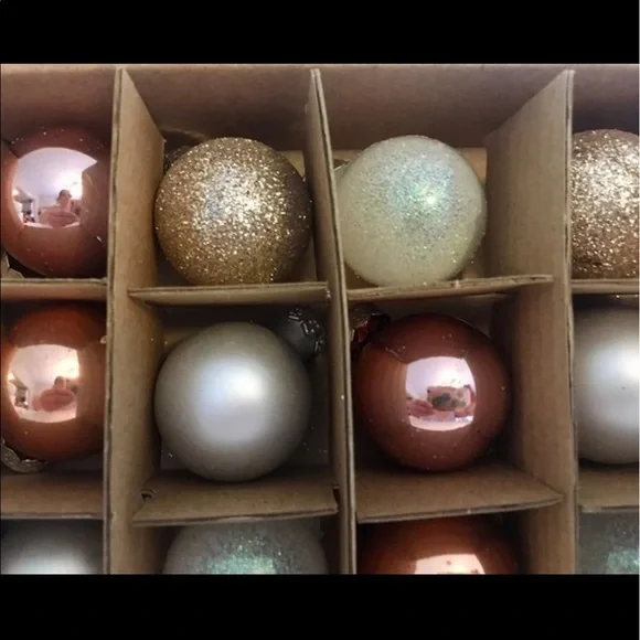 25 Mini Glass Christmas Ball Ornaments Rose Gold Shiny Matte Glitter - Picture 4 of 7